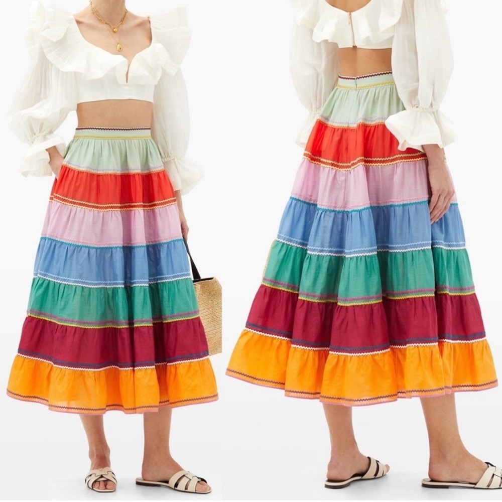 NWOT Zimmermann Riders Multi Tiered Midi Skirt Flare Size 0/XS - Picture 2 of 9